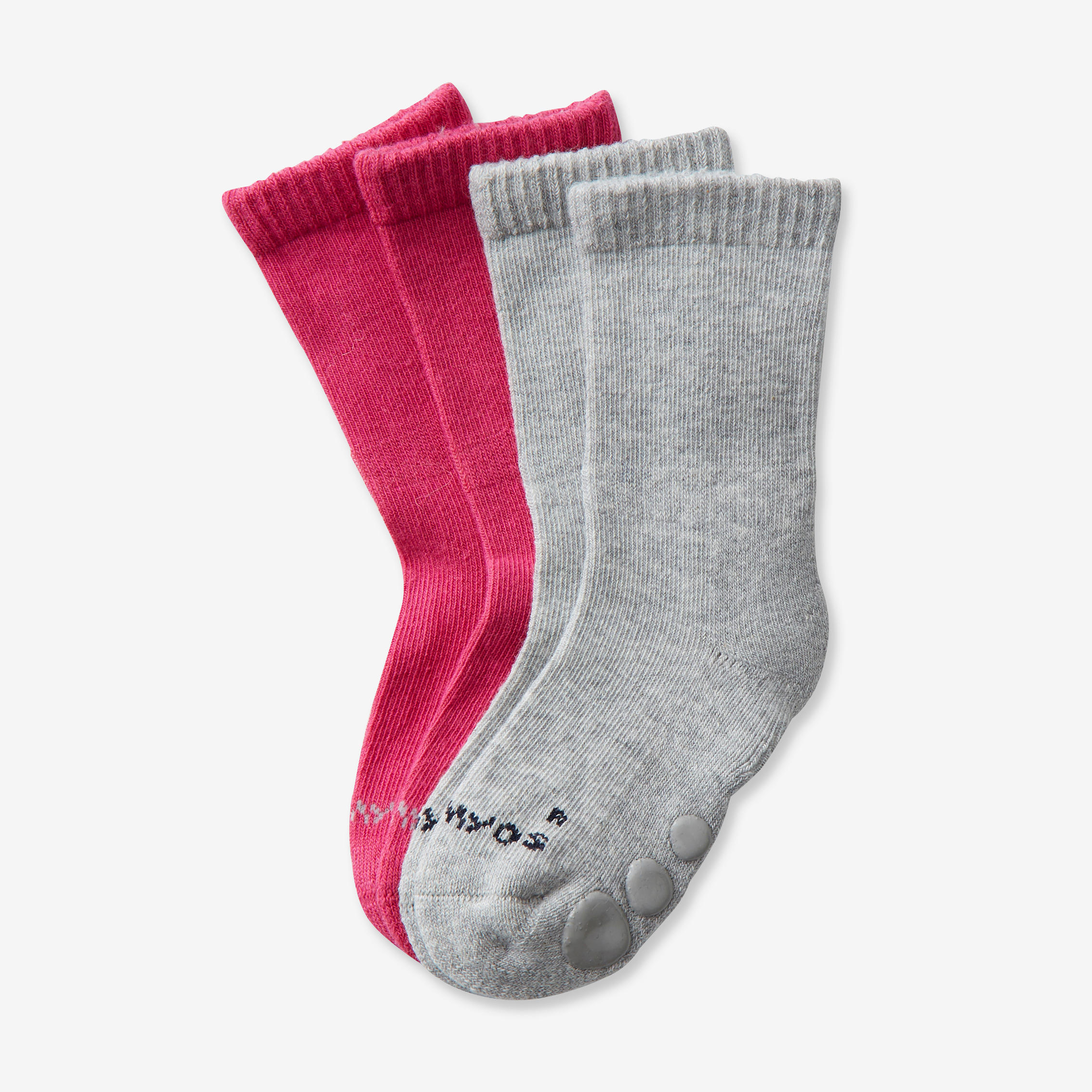500 Non-Slip Gym Socks Twin-Pack - Pink/Mottled Grey 4/4