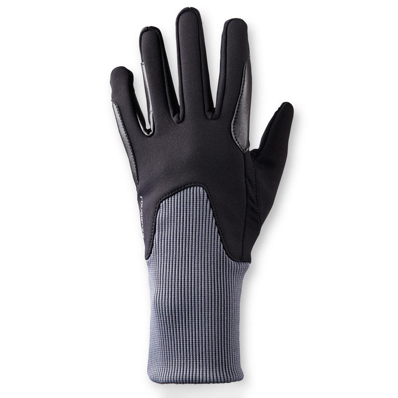 140 Warm Kids Horse Riding Gloves Black Grey Fouganza
