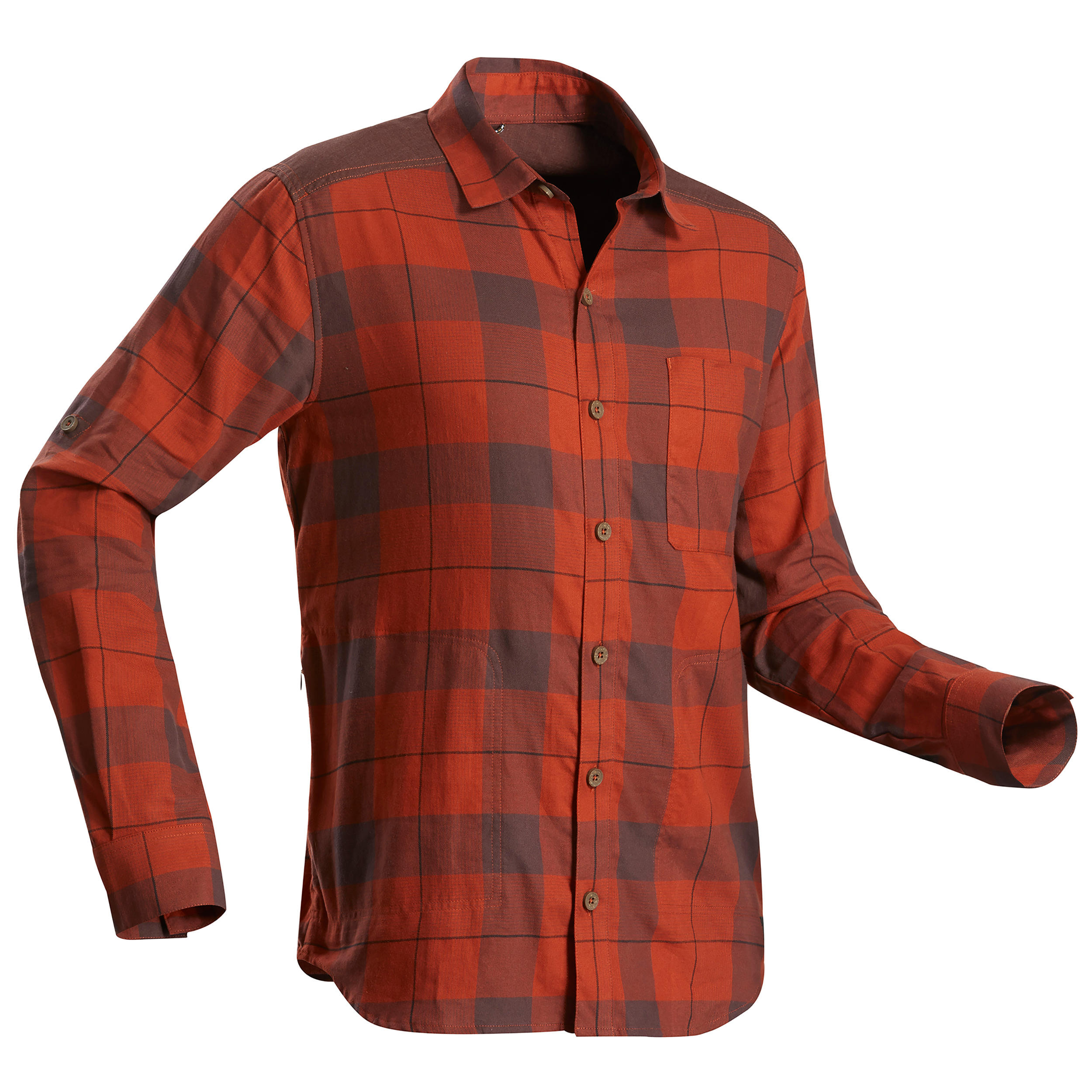 FORCLAZ Men's travel Trekking Shirt TRAVEL100 Warm - Orange