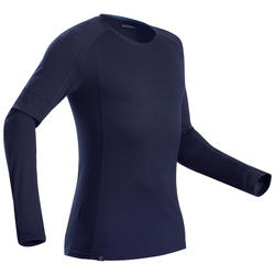 T-Shirt lana merinos montagna uomo TREK500 WOOL maniche lunghe blu