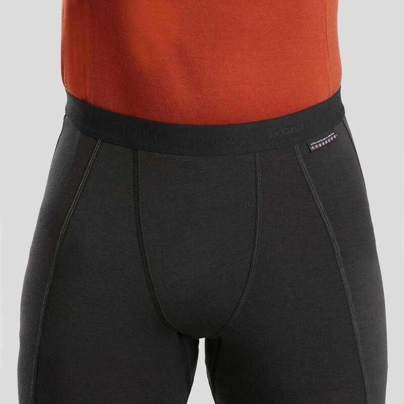 男款登山健行美麗諾緊身褲Trek 500 －黑色