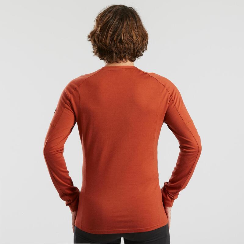 T-shirt lana merinos montagna uomo MT500 WOOL arancione