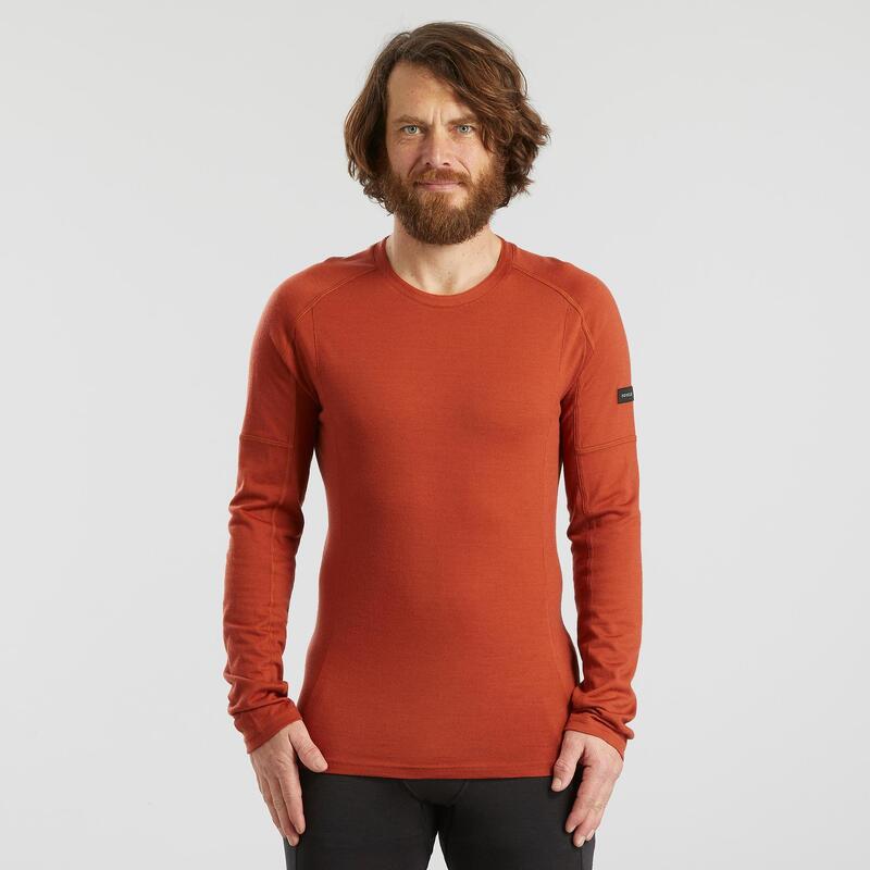 Camiseta montaña y trekking lana merina Hombre Forclaz Trek 500 naranja