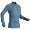 Men's Mountain Trekking Long-Sleeved T-Shirt Trek 500 Merino Zip - blue