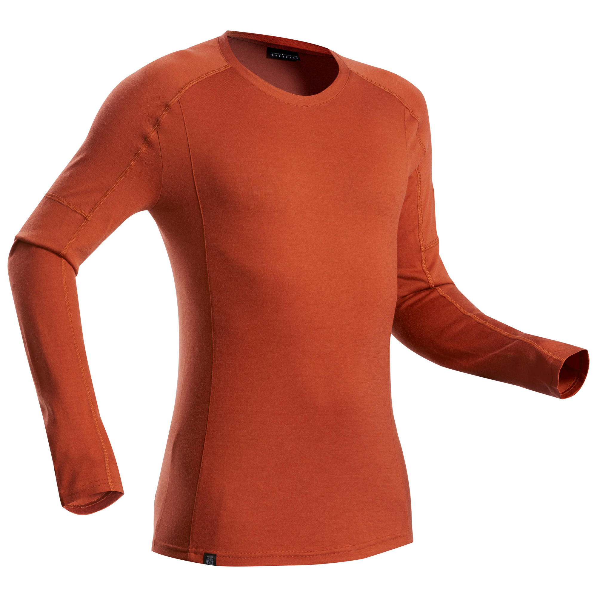 Men S Mountain Trekking Merino Long Sleeved T Shirt Trek 500 Orange Forclaz