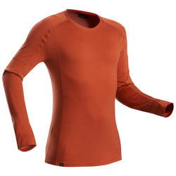 T-shirt mérinos manches longues de trek montagne - TREK 500 orange homme