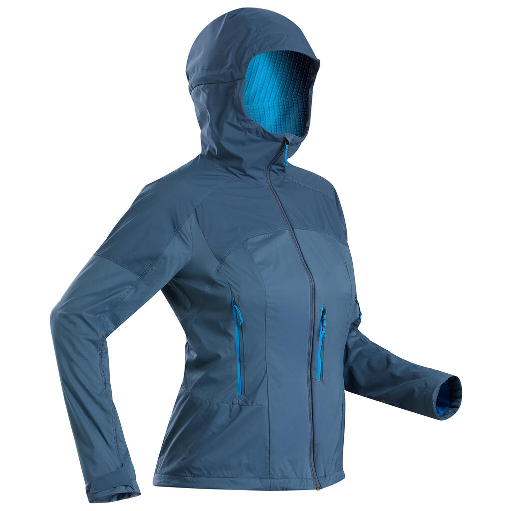 Women's Mountain Trekking Softshell Wind Jacket - TREK 900 Navy Blue