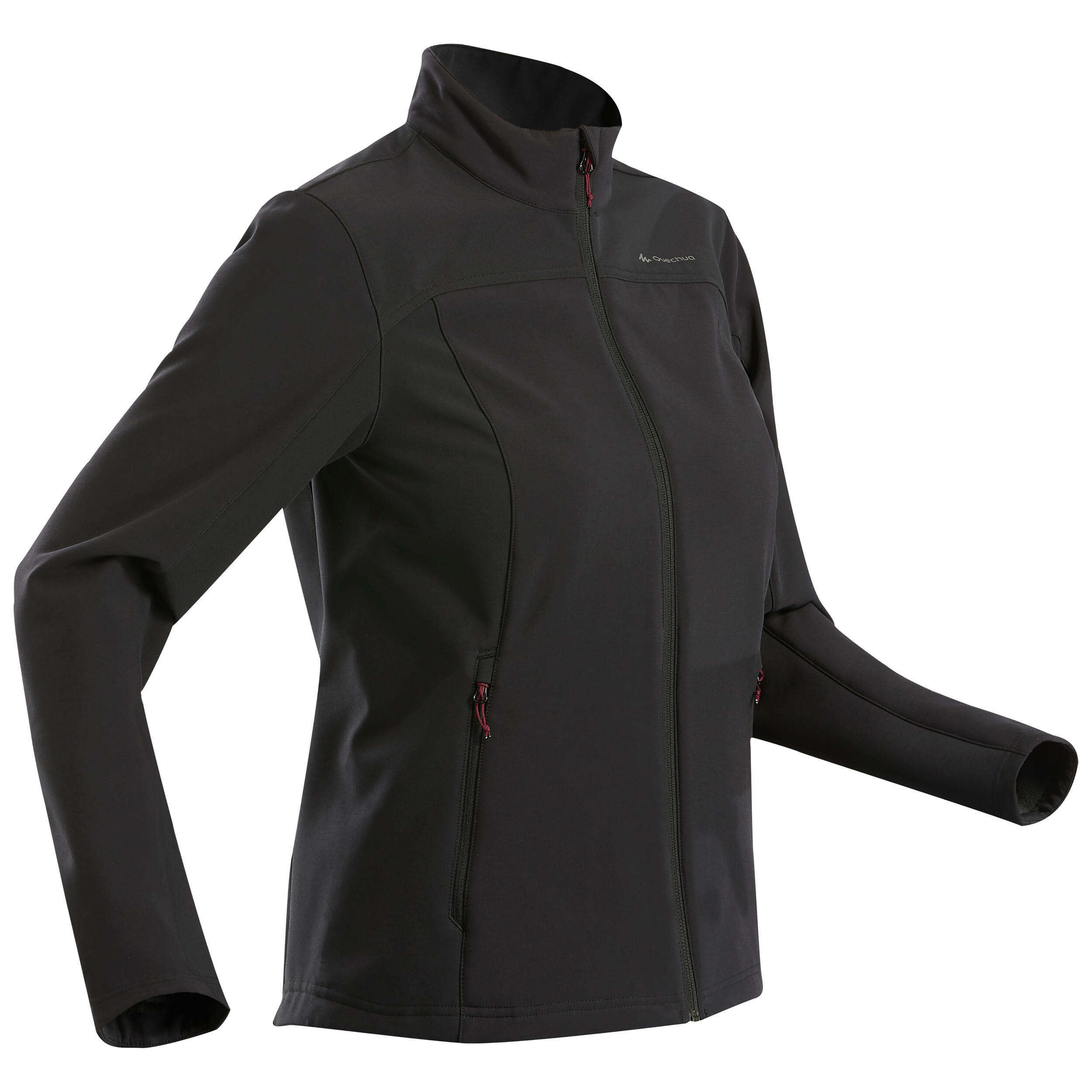 Women's Mountain Trekking Softshell Trek 100 Windwarm - Black - Black,  Carbon grey, Bright plum - Forclaz - Decathlon