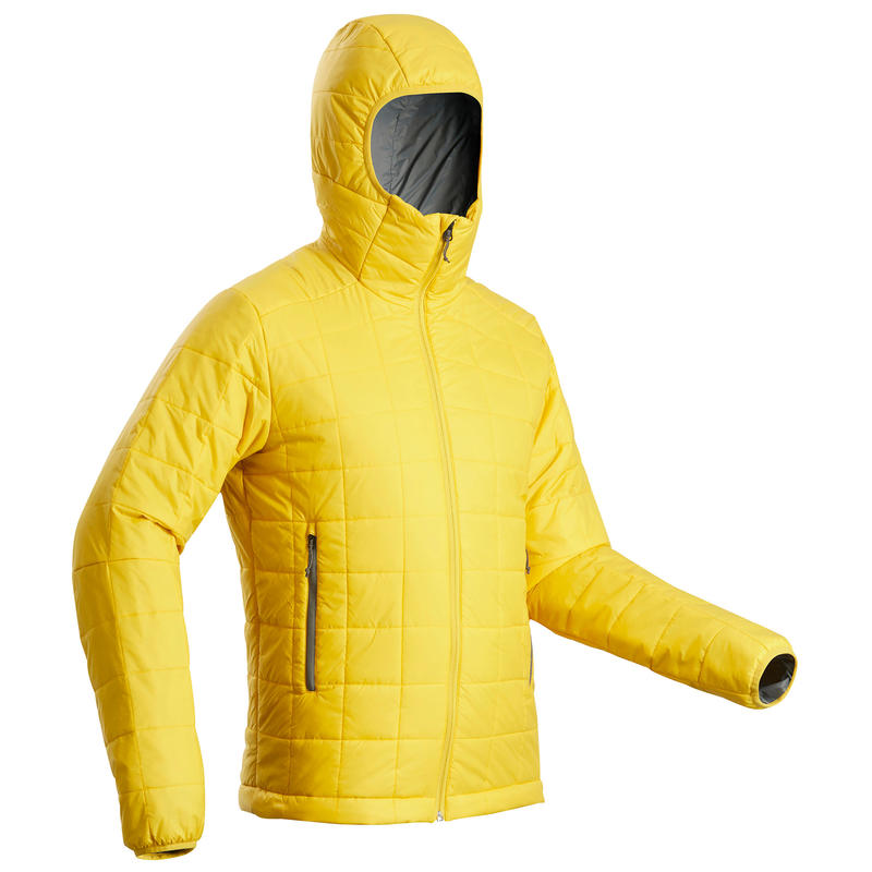 Veste rembourrée randonnée montagne RANDO 100 capuchon homme jaune Veste rembourrée randonnée montagne RANDO 100 capuchon homme jaune