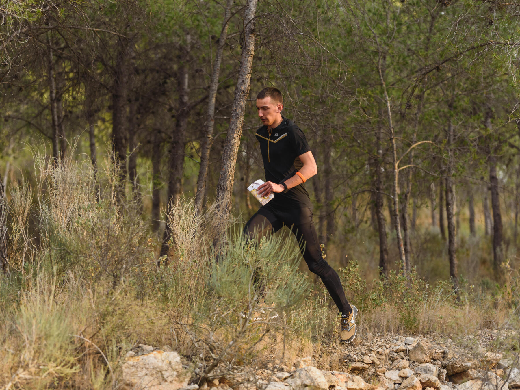 Man runs in the forest 