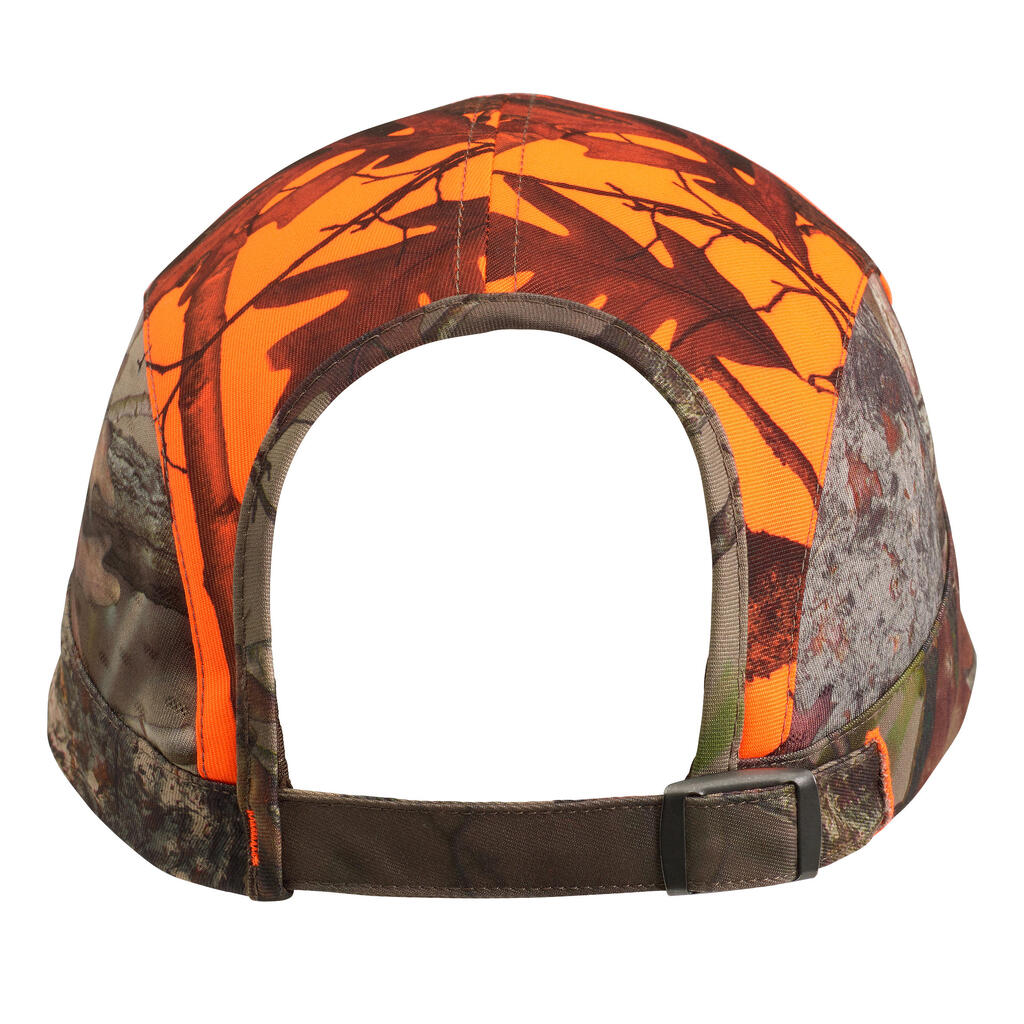 Jagdmütze Schirmmütze Damen 500 leicht atmungsaktiv Camouflage Treemetic orange 