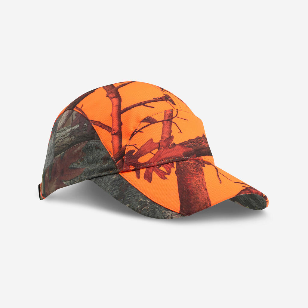 Jagdmütze Schirmmütze Damen 500 leicht atmungsaktiv Camouflage Treemetic orange 