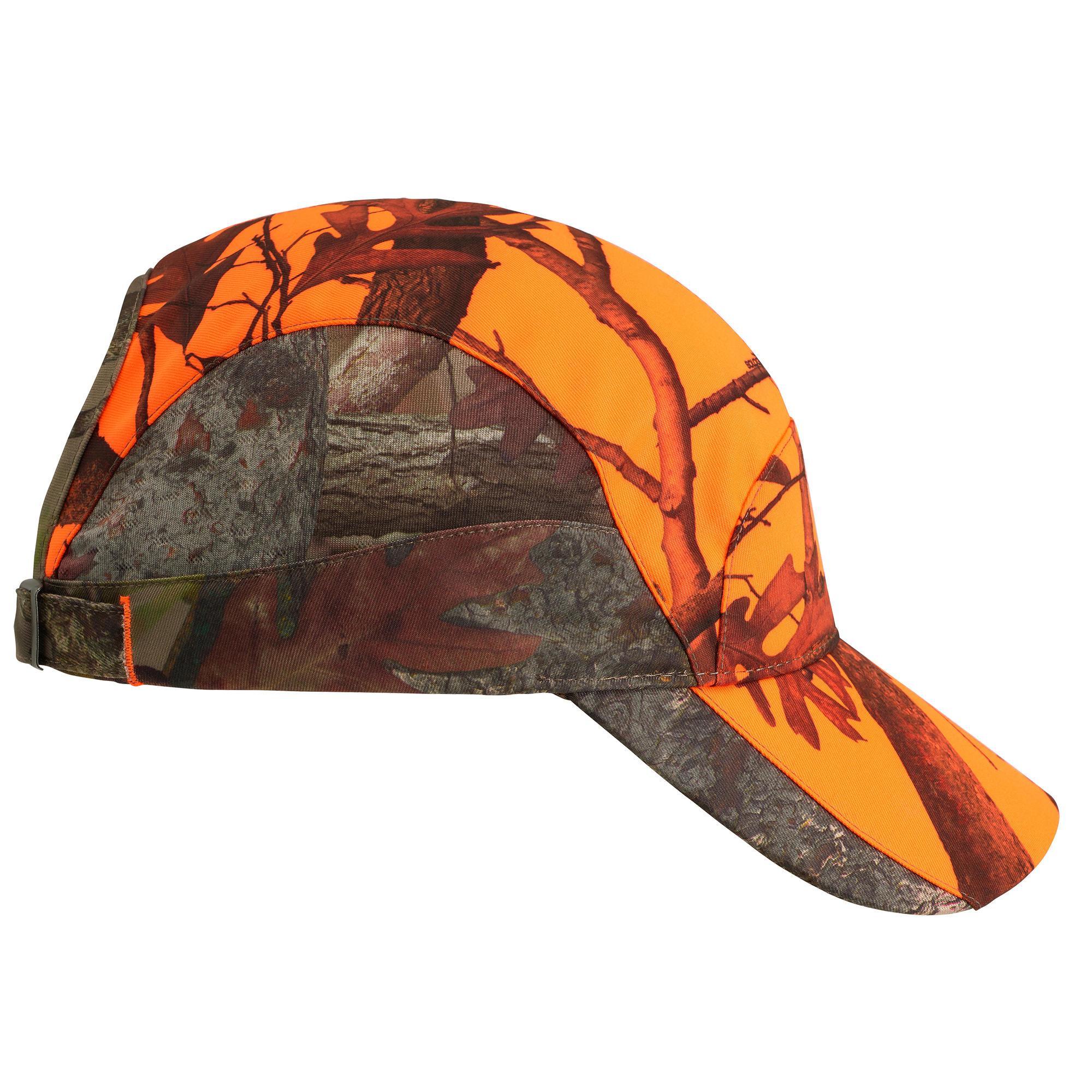 WOMEN'S LIGHT-BREATHABLE CAMOUFLAGE ORANGE HUNTING CAP 500