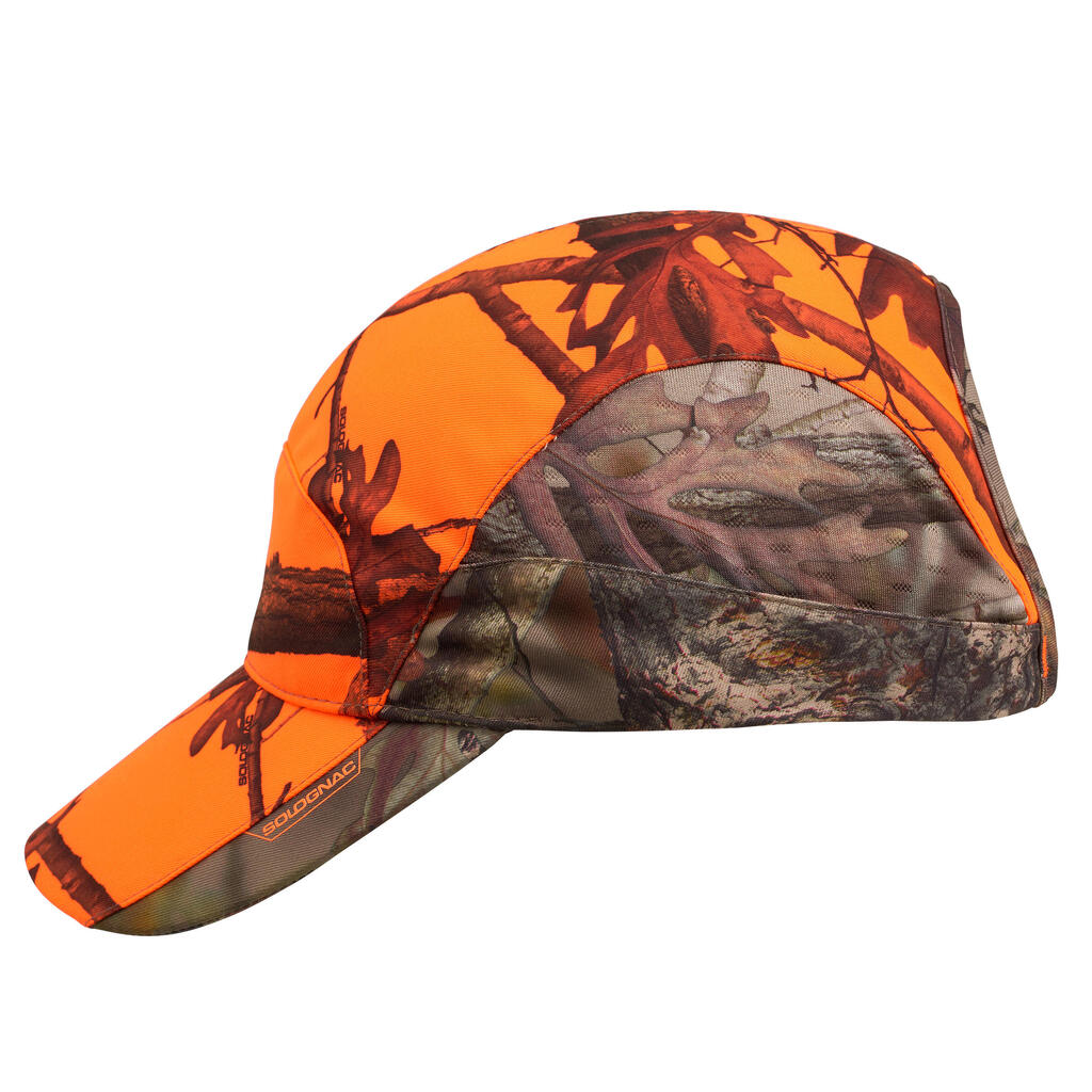 Jagdmütze Schirmmütze Damen 500 leicht atmungsaktiv Camouflage Treemetic orange 