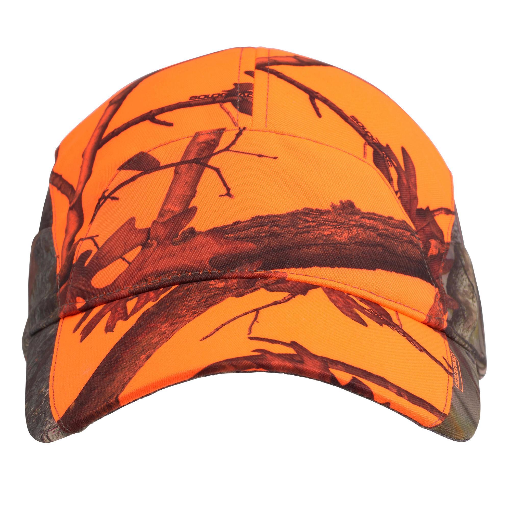 WOMEN'S LIGHT-BREATHABLE CAMOUFLAGE ORANGE HUNTING CAP 500