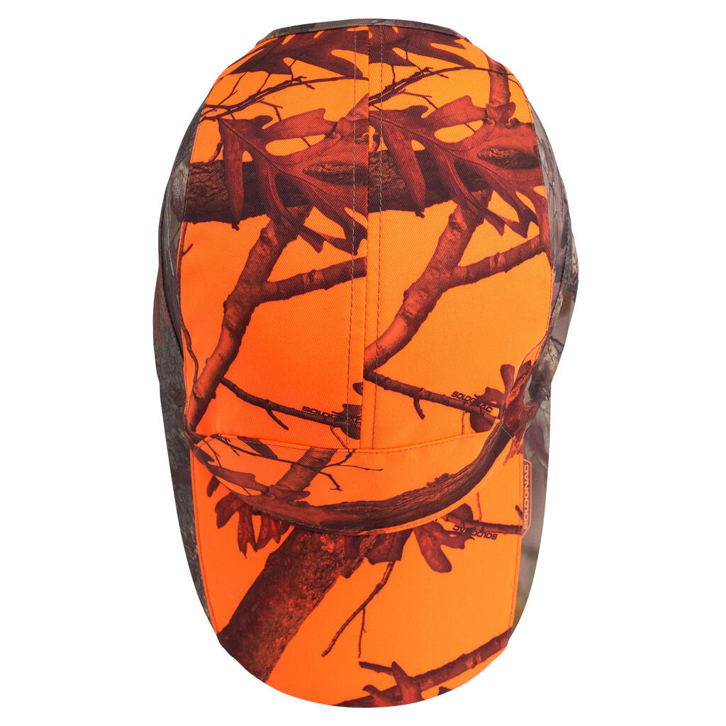 Dámska poľovnícka šiltovka 500 ľahká priedušná maskovanie Treemetic oranžová
