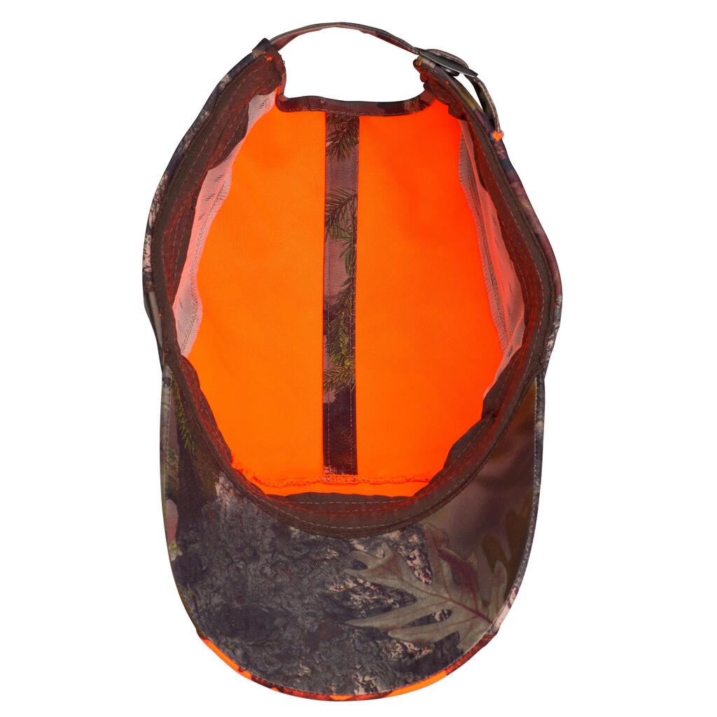 Dámska poľovnícka šiltovka 500 ľahká priedušná maskovanie Treemetic oranžová