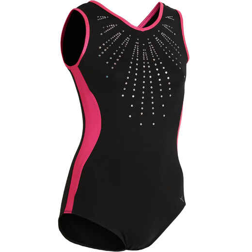 
      Trikot bez rukávov 500 na ženskú športovú gymnastiku čierno-ružový 
  