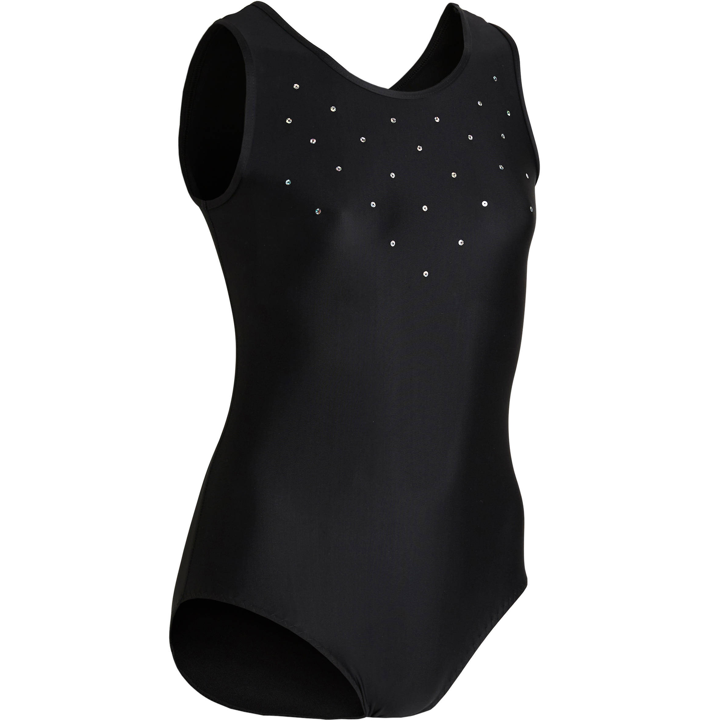 Girls' Artistic Gymnastics Sleeveless Leotard - Black/Sequins -  1