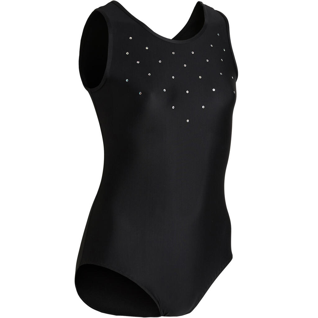 Girls' Artistic Gymnastics Sleeveless Leotard - Black/Sequins