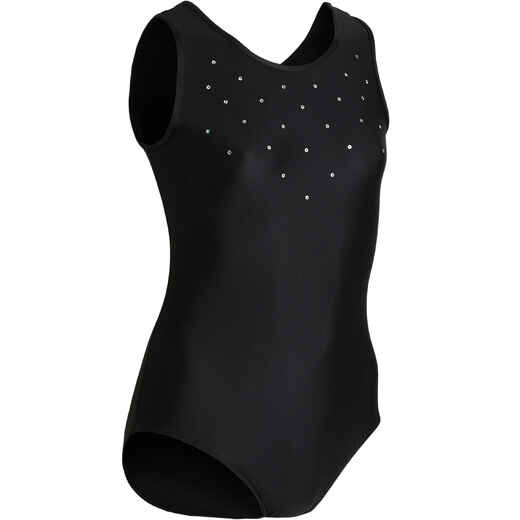 
      Girls' Artistic Gymnastics Sleeveless Leotard - Black/Sequins
  