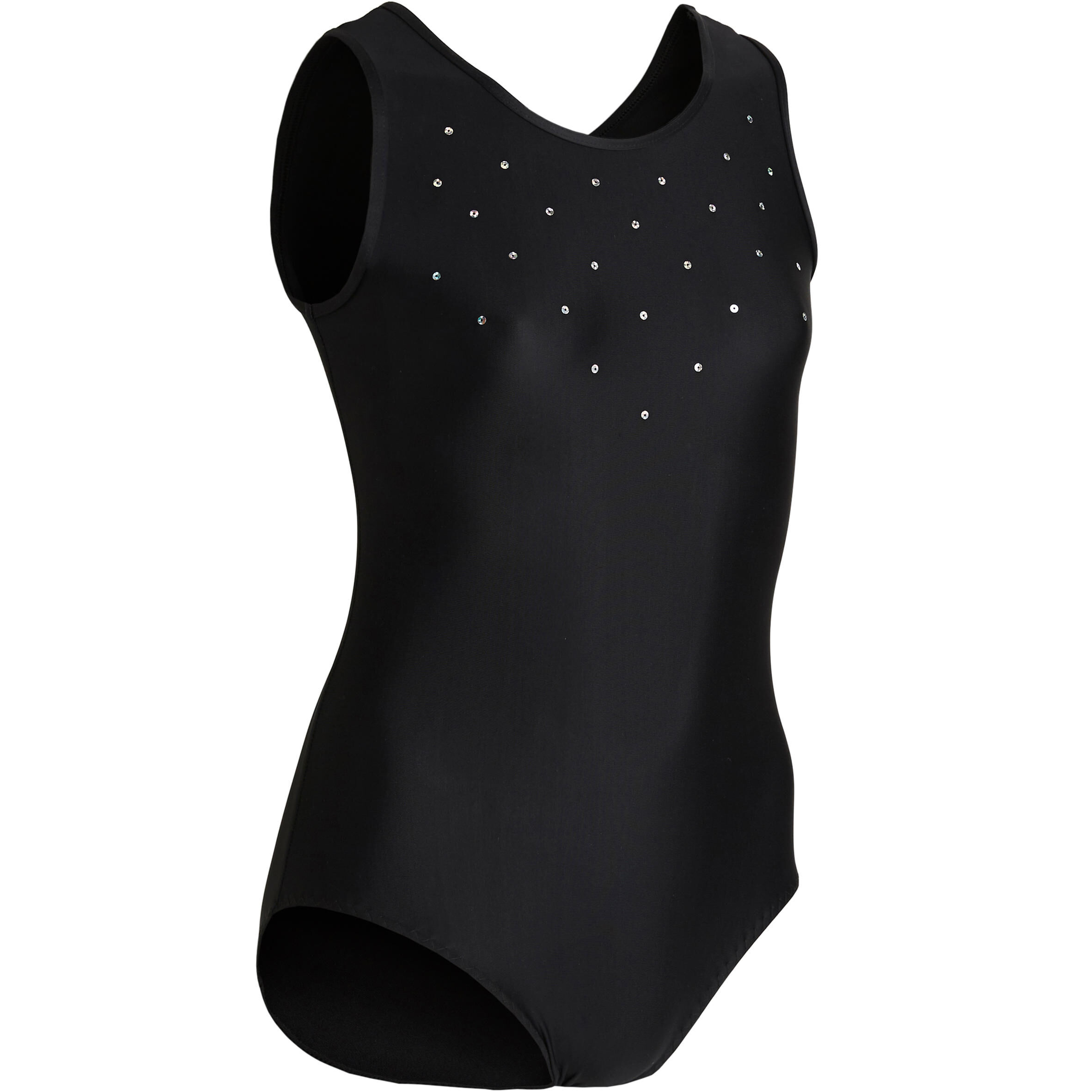 DOMYOS Girls' Artistic Gymnastics Sleeveless Leotard - Black/Sequins