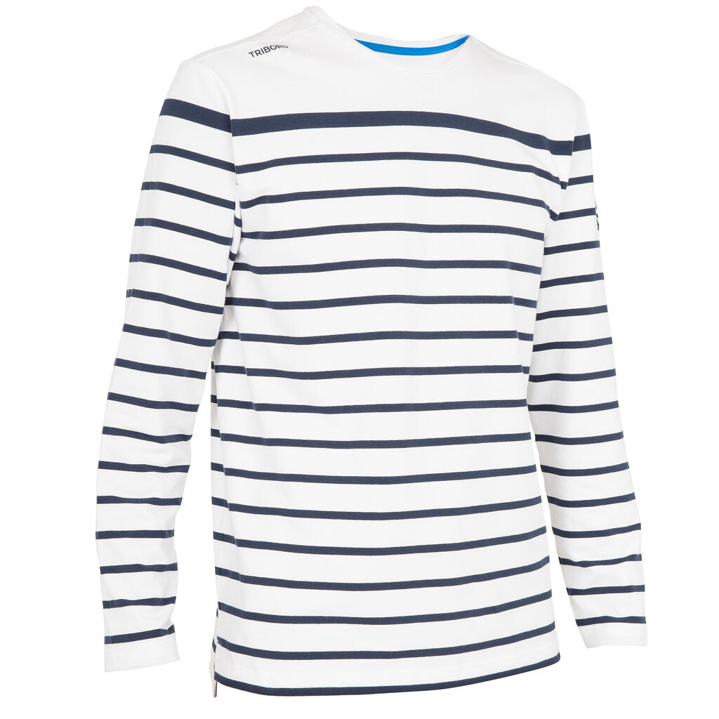 Segelshirt langarm Adventure 100 Herren weiß gestreift