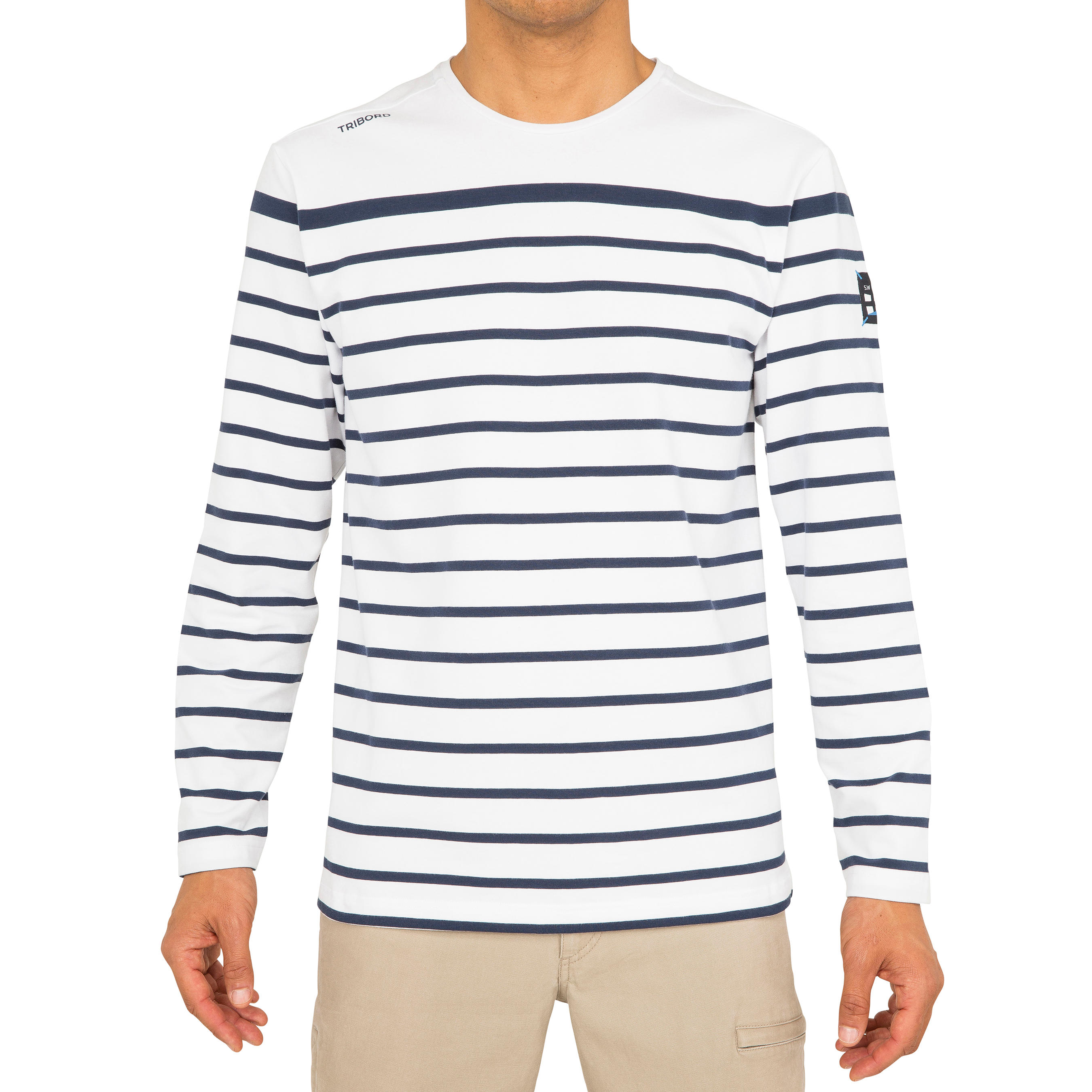 LS T-shirtMen’s 100 Adventure Sailing T-Shirt Striped white 3/8