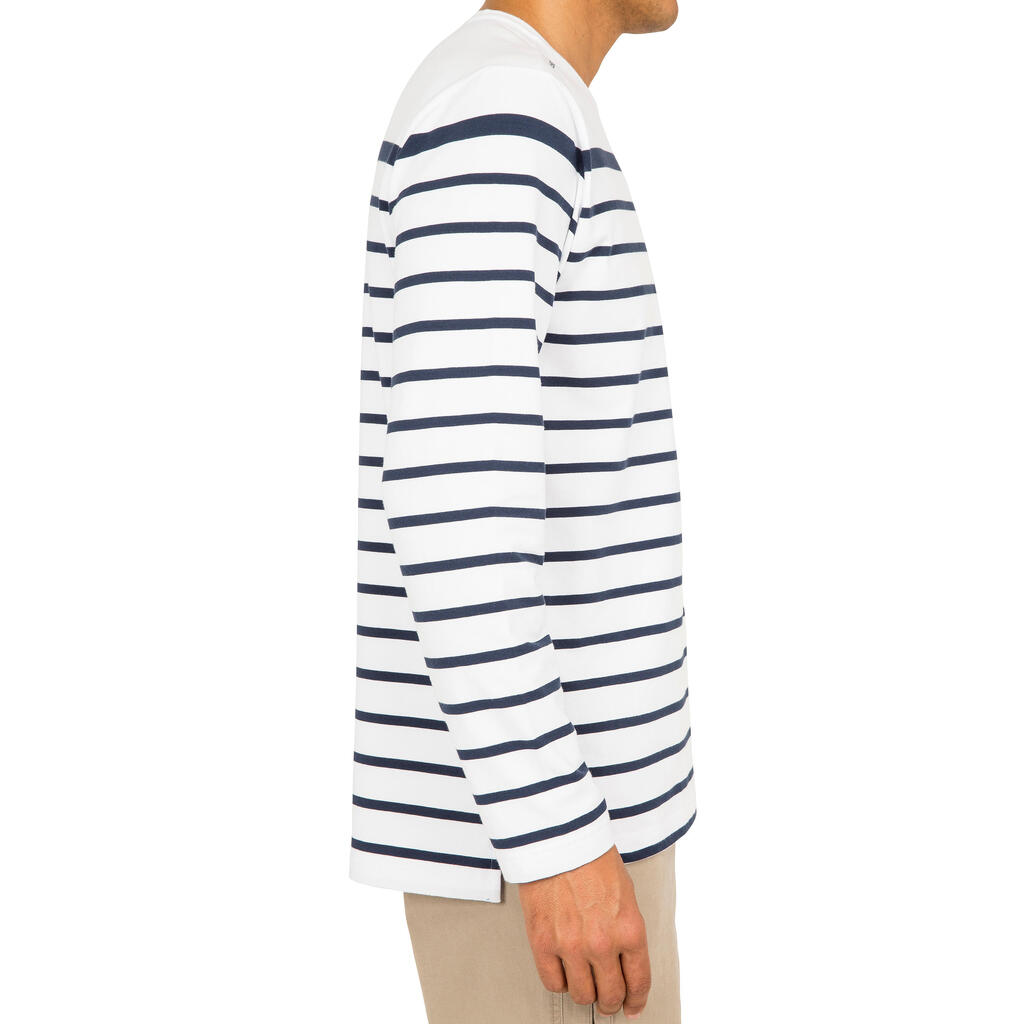 Segelshirt langarm Adventure 100 Herren weiß gestreift