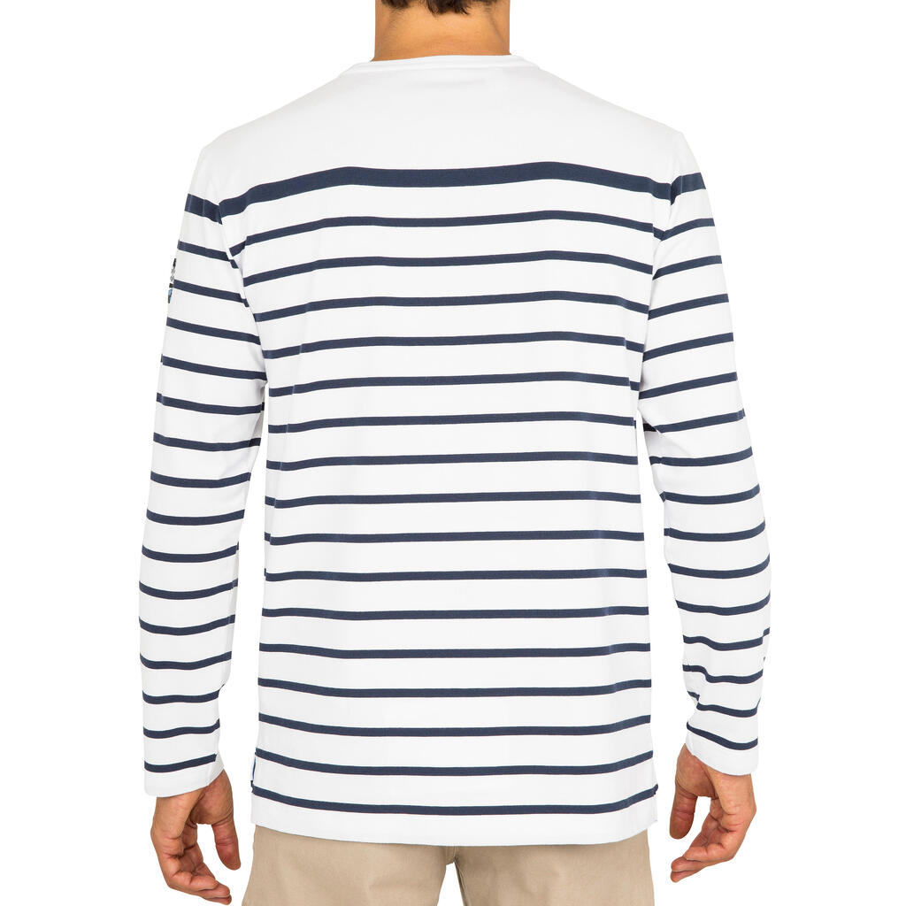 Segelshirt langarm Adventure 100 Herren weiß gestreift