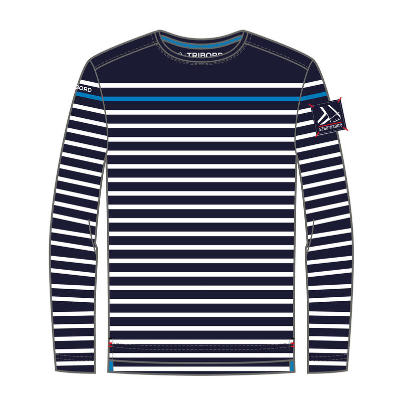 T-Shirt Manches longues - marinière voile Sailing 100 Garçon Rayé Bleu