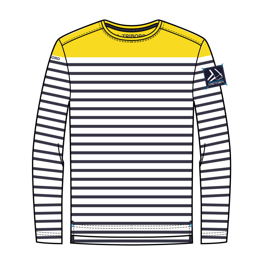 T-Shirt Manches longues - marinière voile Sailing 100 Garçon Rayé Jaune