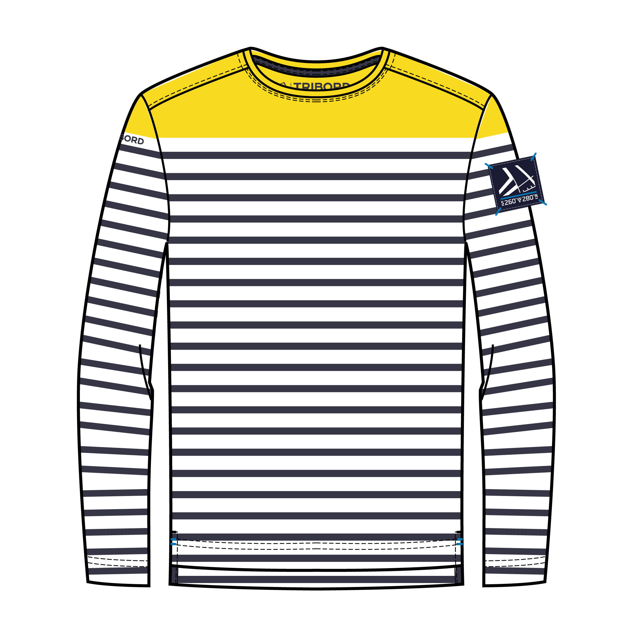 TRIBORD Boy’s Sailing Long sleeve T-shirt  100 - Stripy Yellow