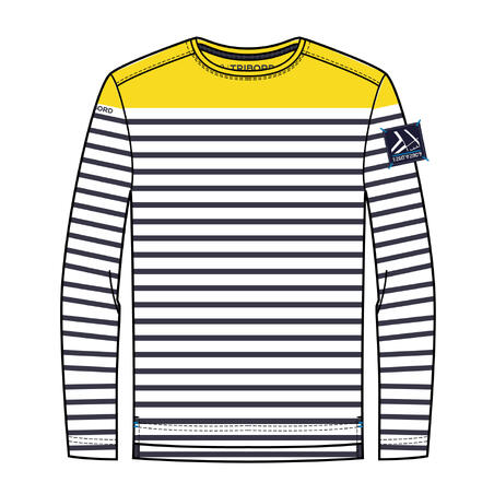 T-Shirt Manches longues - marinière voile Sailing  100 Garçon Rayé Jaune