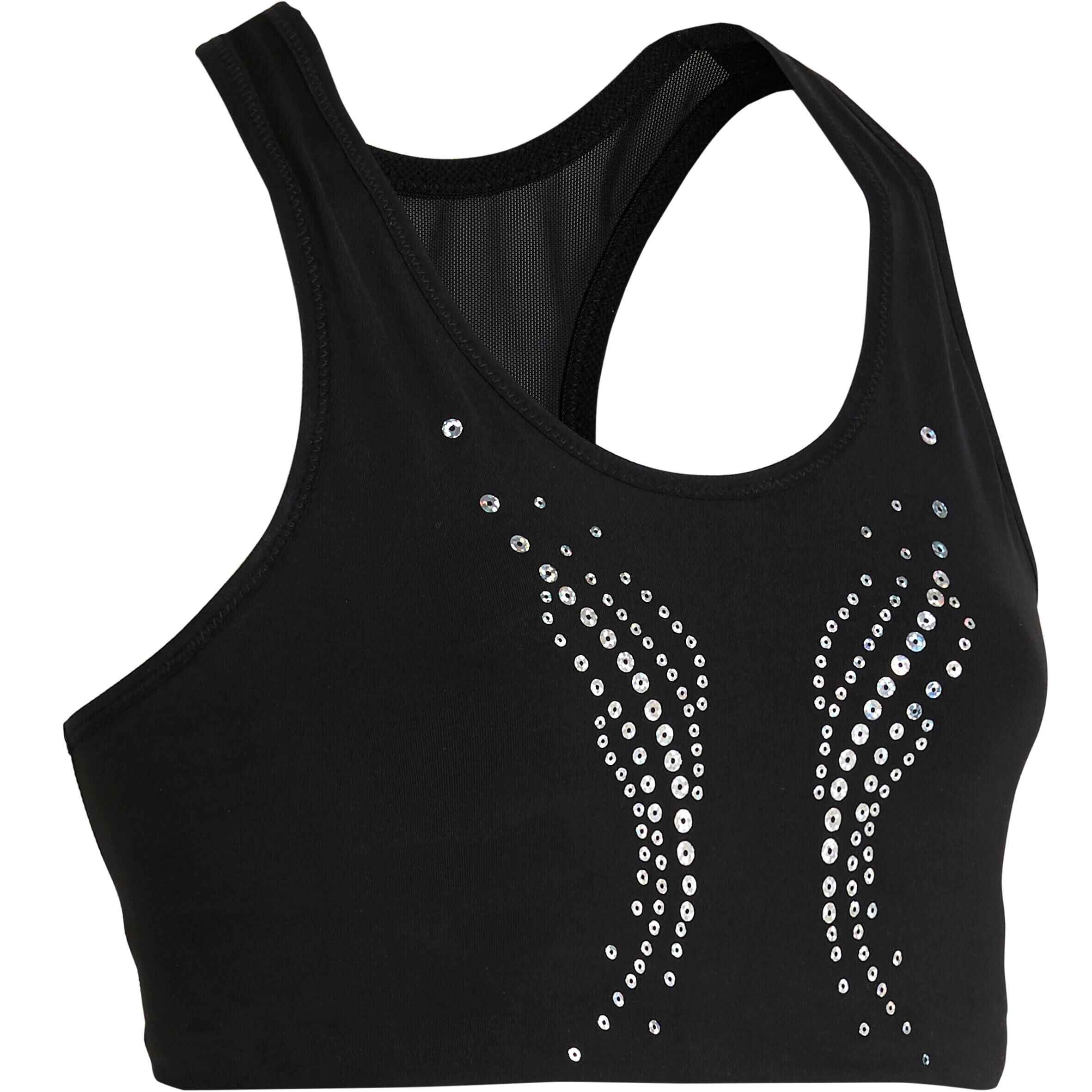 DOMYOS Women's Artistic and Rhythmic Gymnastics Crop Top - Black/Sequins