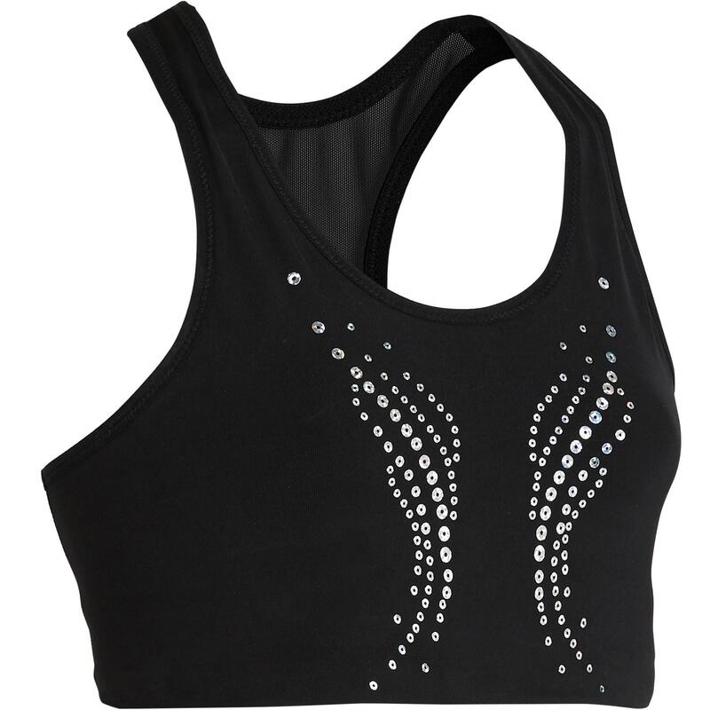 Women's Artistic and Rhythmic Gymnastics Crop Top - Black/Sequins