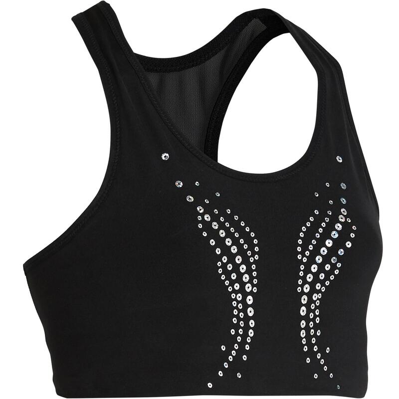 Bustieră respirantă de gimnastică cu paiete Negru fete 