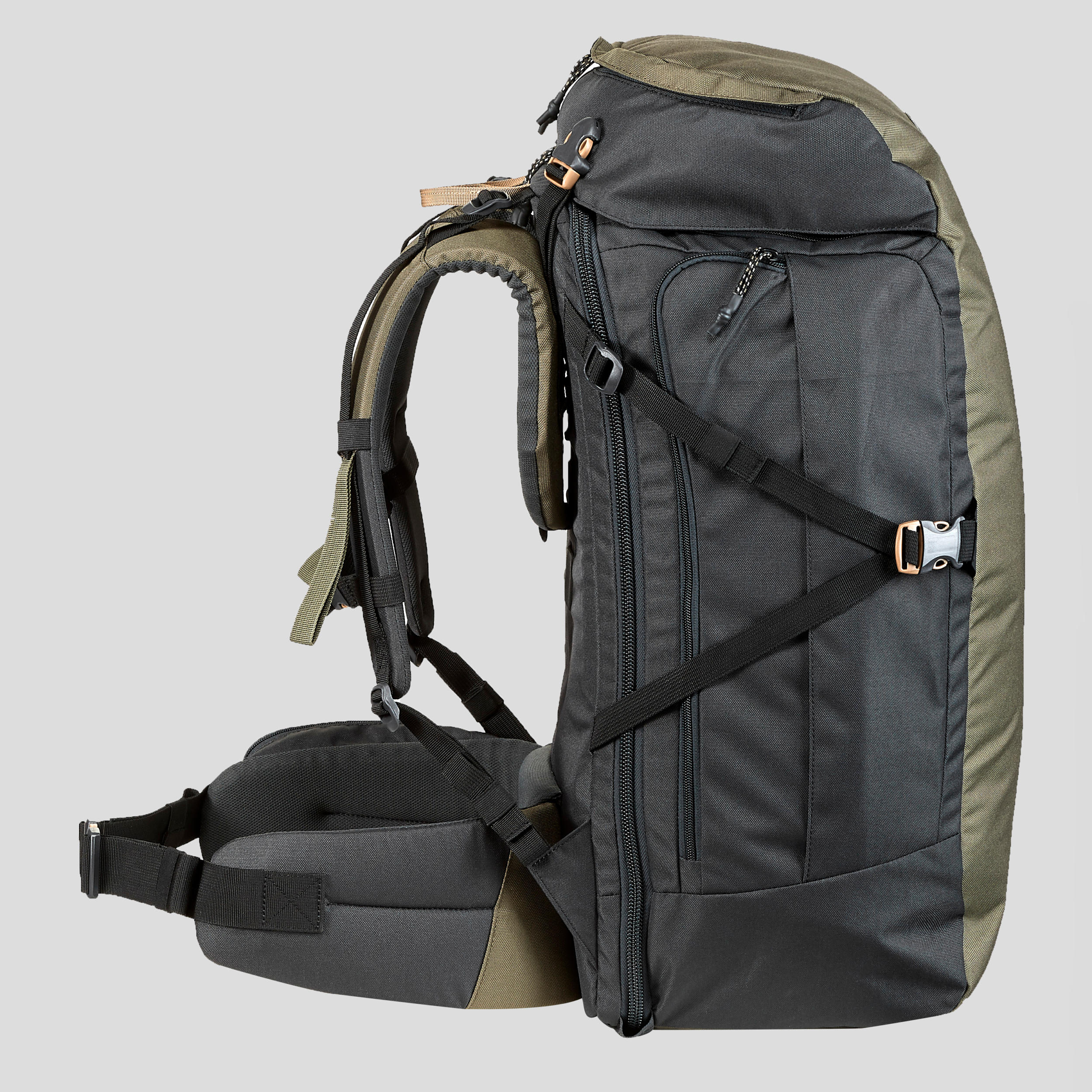 Mochila Montaña y Trekking Viaje Forclaz T100 60 Litros Caqui - Decathlon