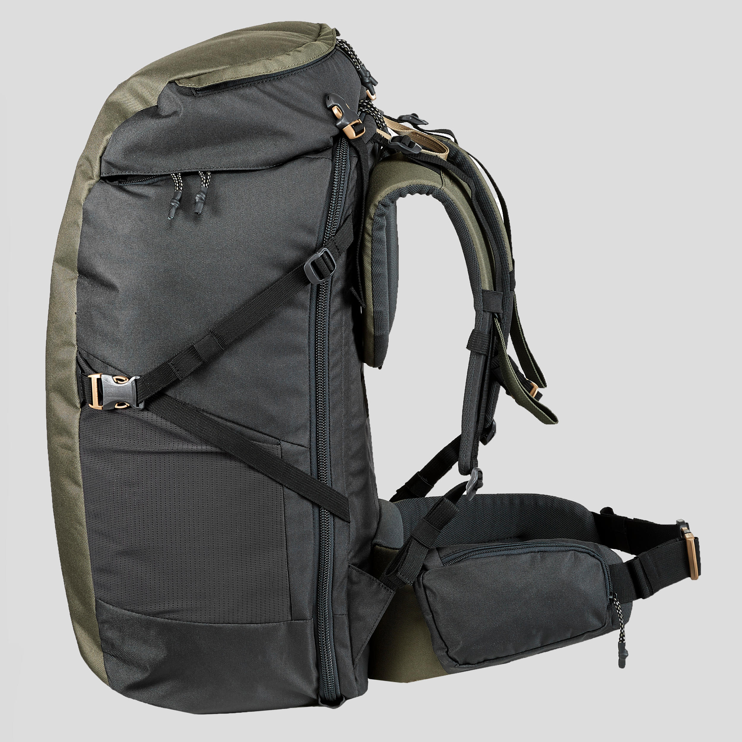 Maleta de trekking de viaje, Forclaz, 60 Litros - Caqui - Decathlon