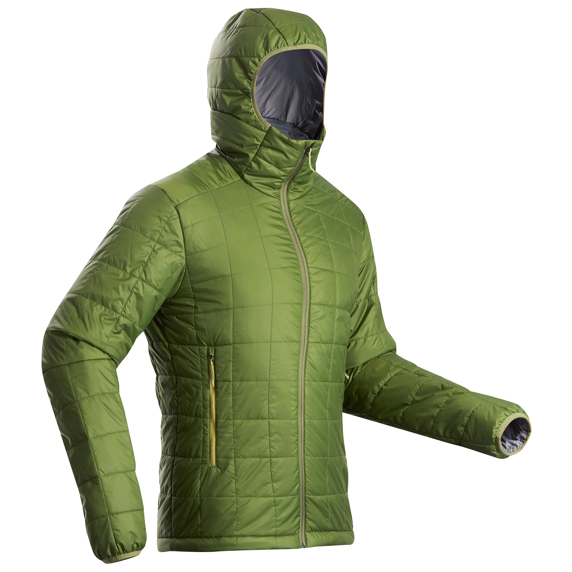 Men's Mountain Trekking Padded Jacket TREK 100 WITH HOOD Green
