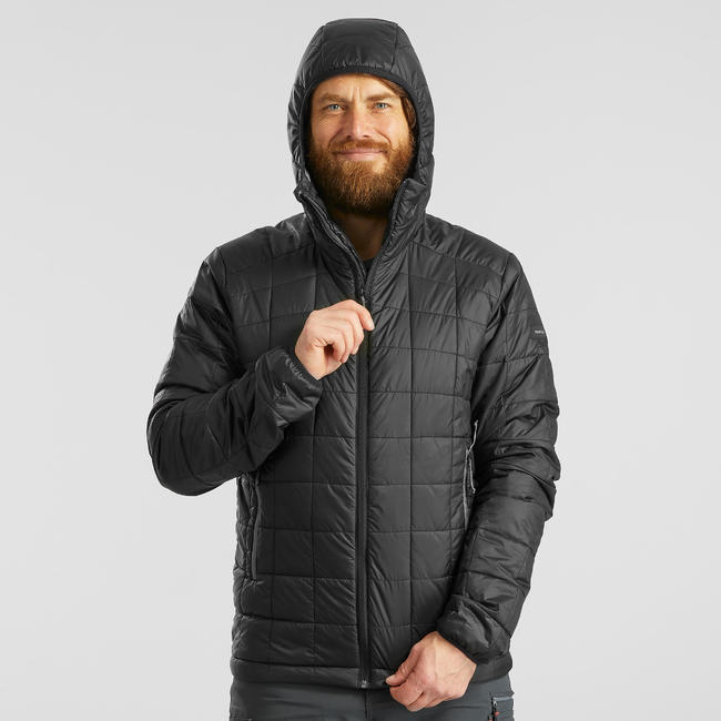 Men's Mountain trekking padded jacket TREK 100 with Hood - Black