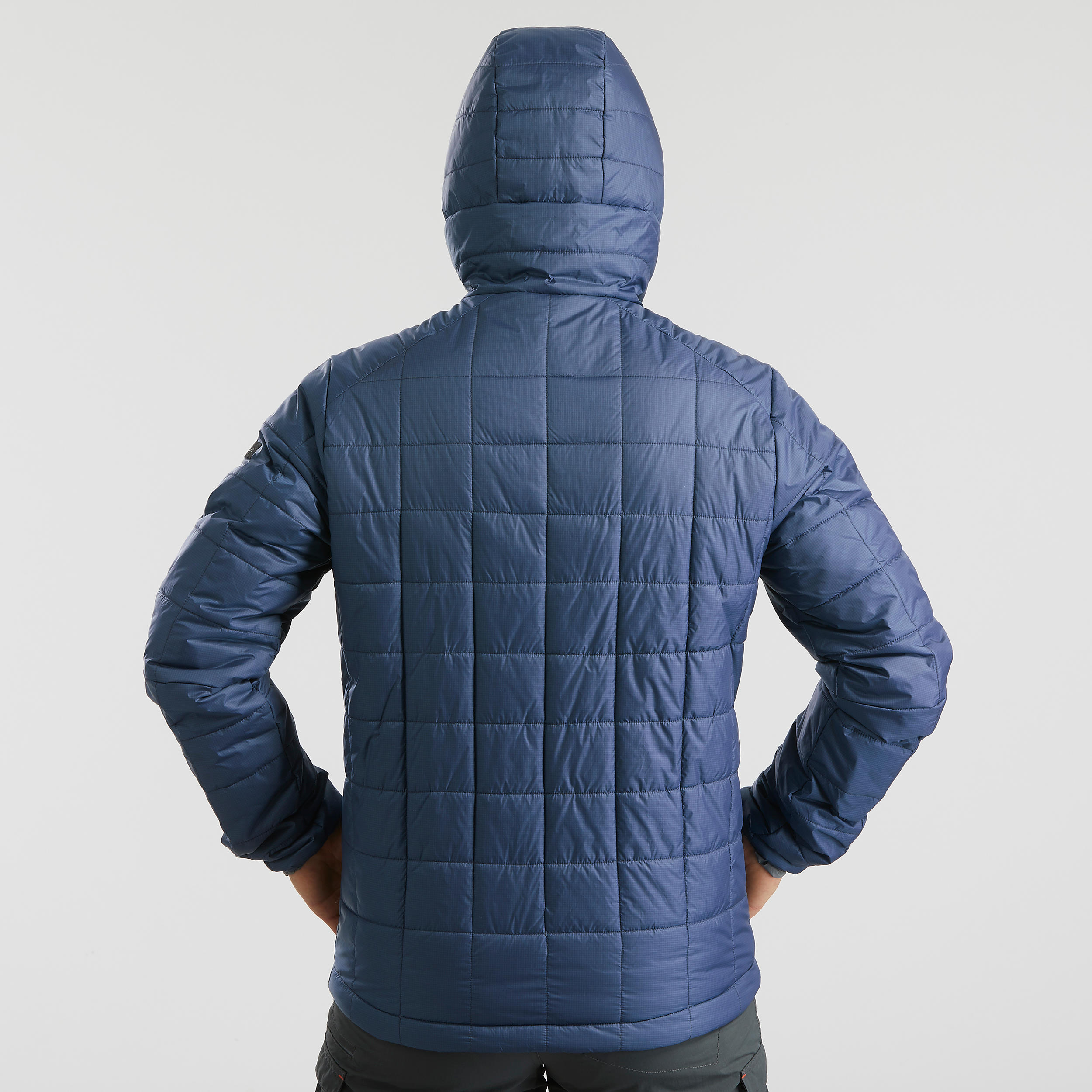Men's Mountain Trekking Padded Jacket Trek 100 with Hood - Blue