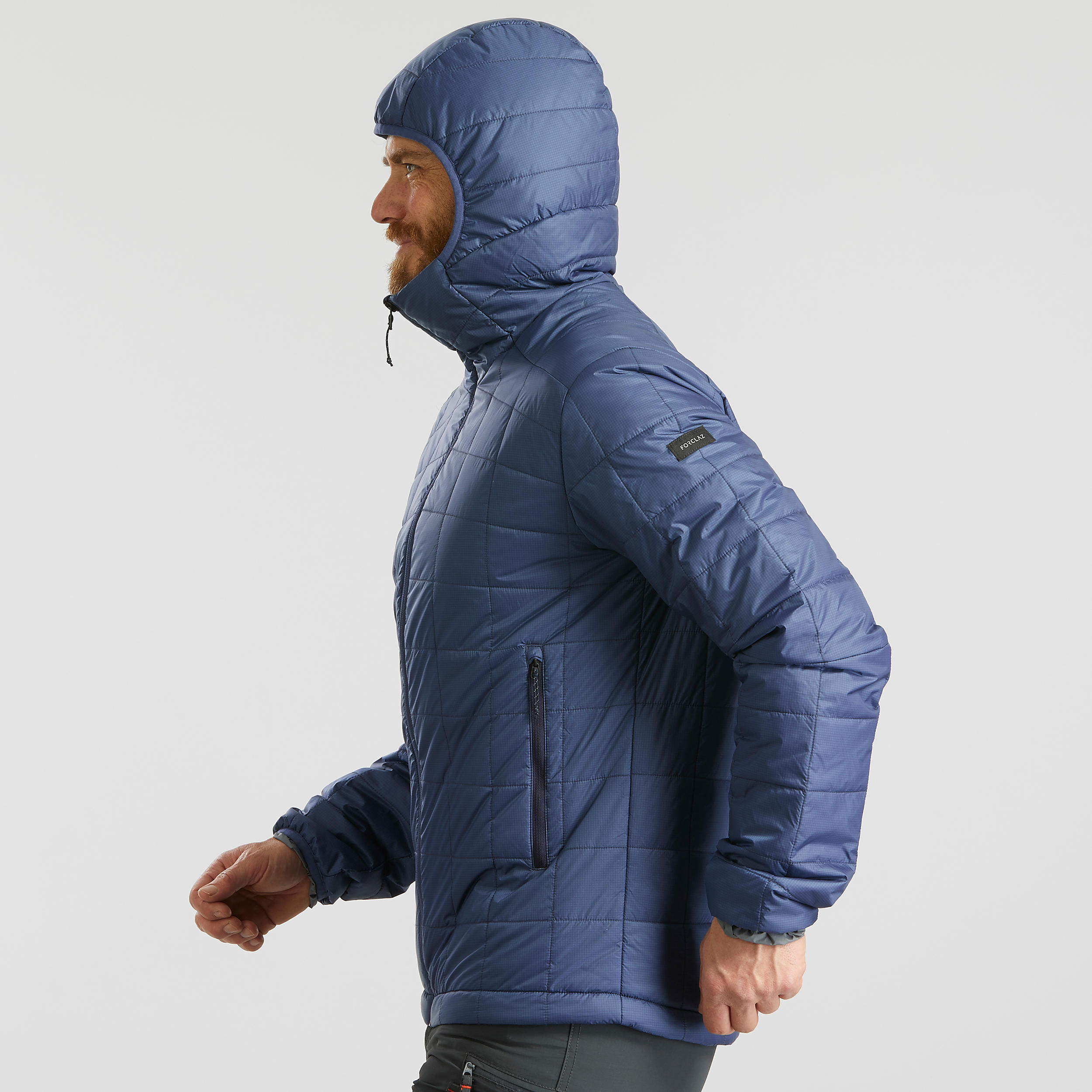 Men's Mountain Trekking Padded Jacket Trek 100 with Hood - Blue