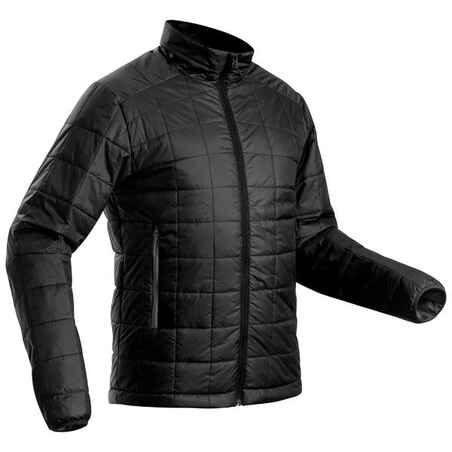 Črna moška pohodniška podložena jakna MT100