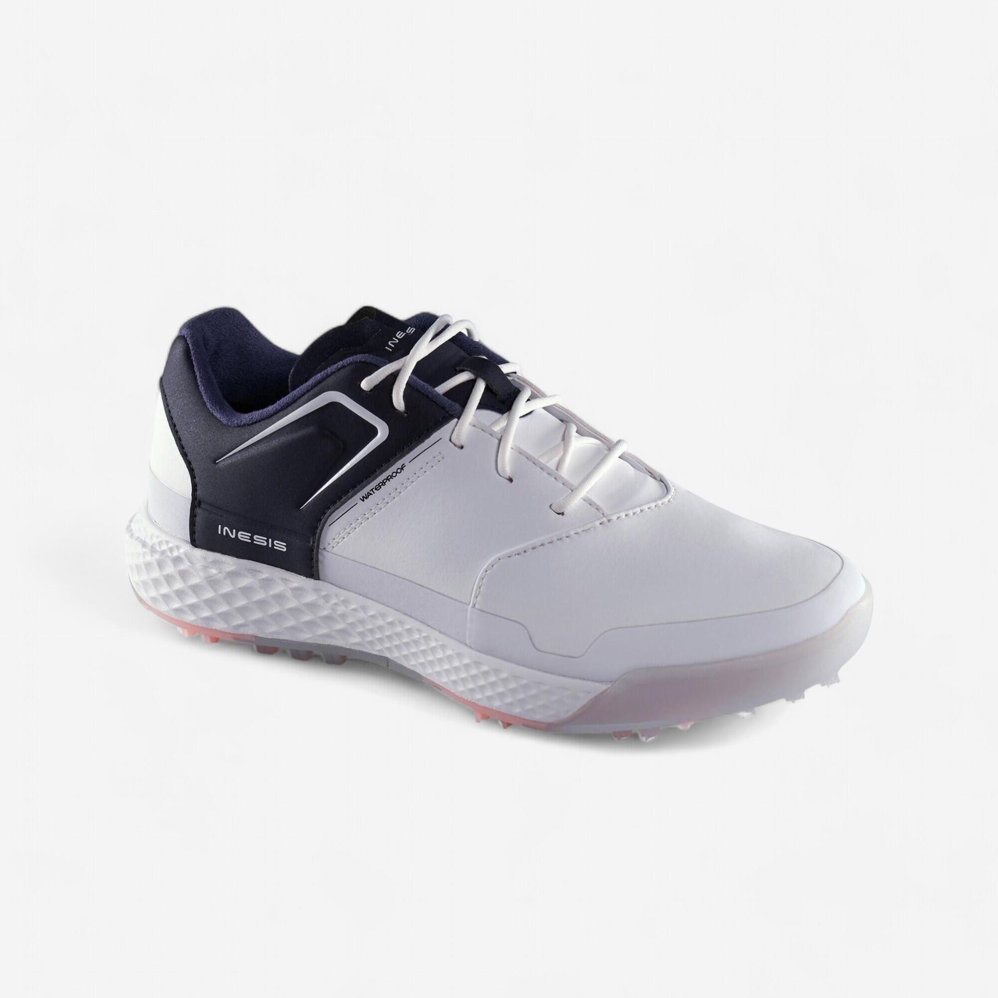 LADIES GRIP WATERPROOF GOLF SHOES WHITE AND NAVY INESIS - Decathlon