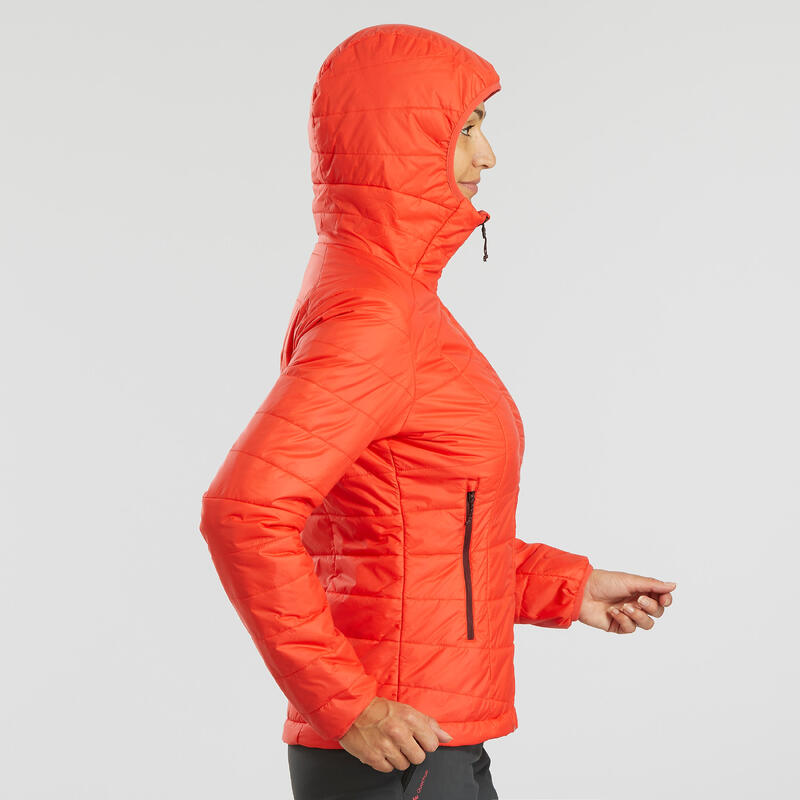 Doudoune de trek à capuche synthétique MT100 femme orange