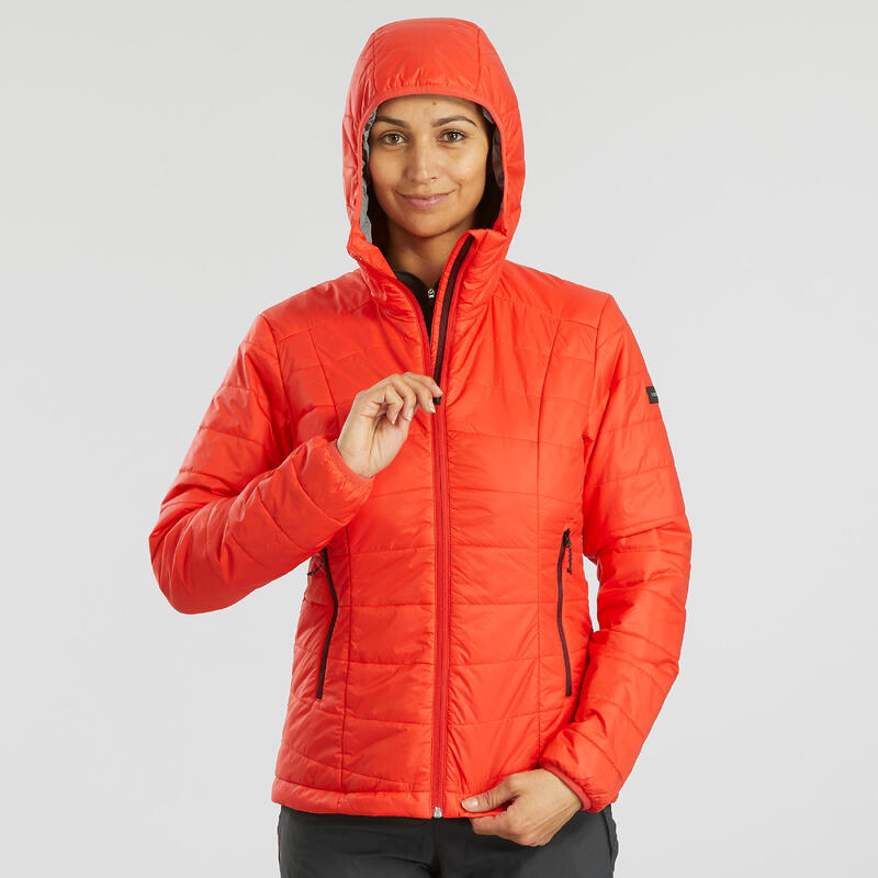 Doudoune de trek à capuche synthétique MT100 femme orange
