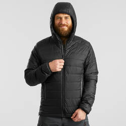 Men's Mountain Trekking padded jacket - TREK 100 WITH HOOD - Black