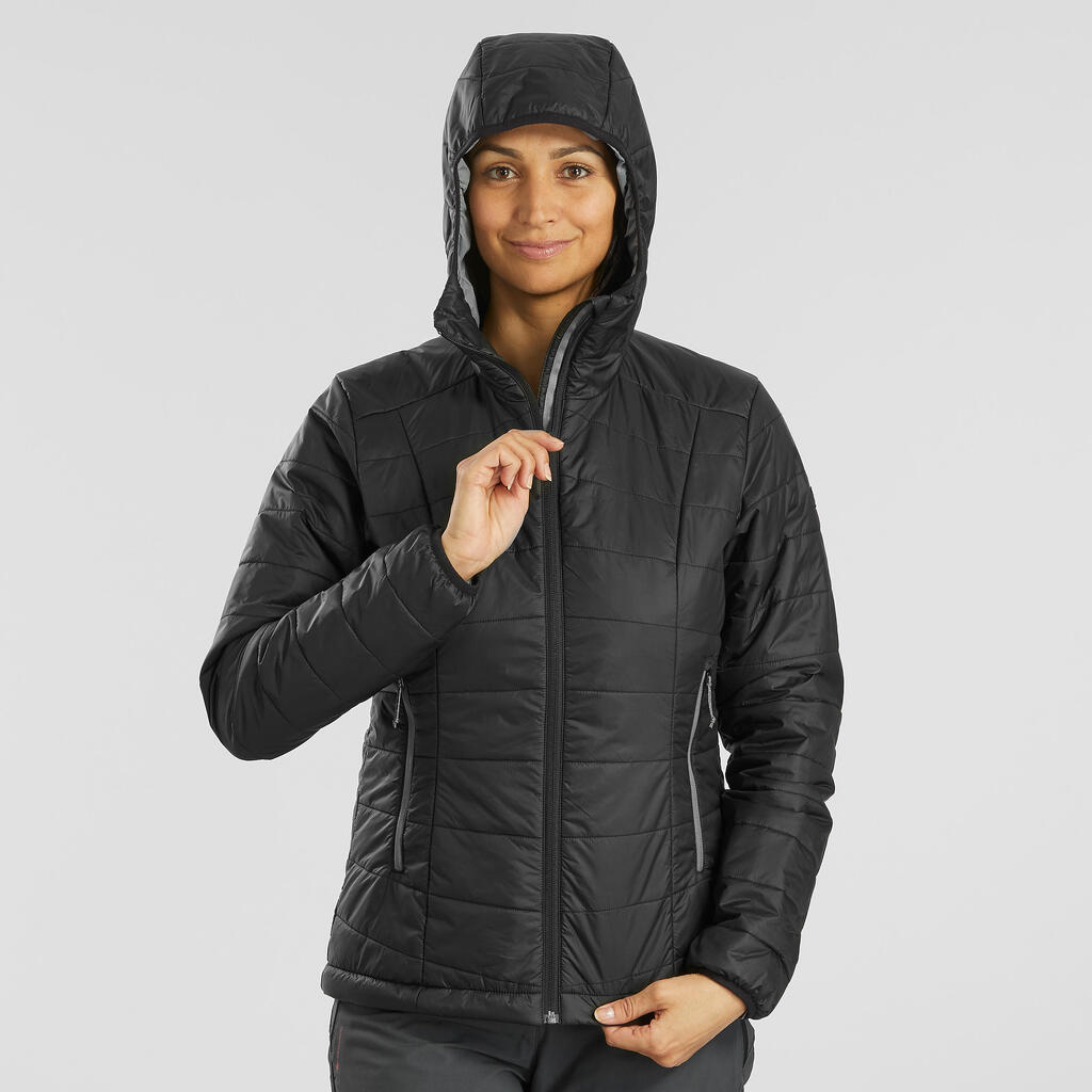 Wattierte Jacke Damen Synthetik Kapuze Trekking - MT100 schwarz 
