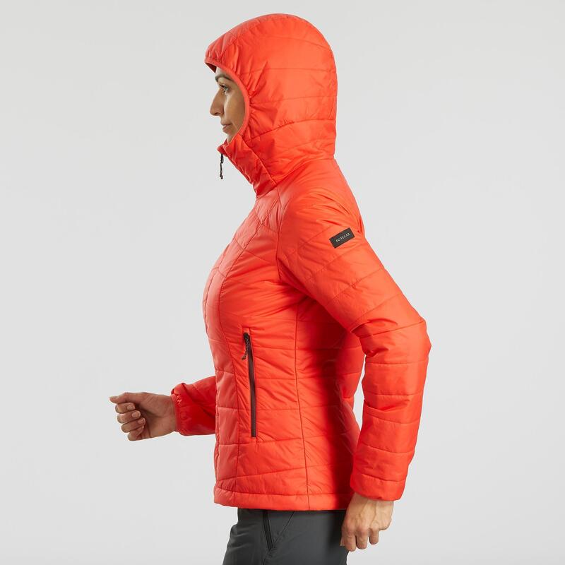 Doudoune de trek à capuche synthétique MT100 femme orange